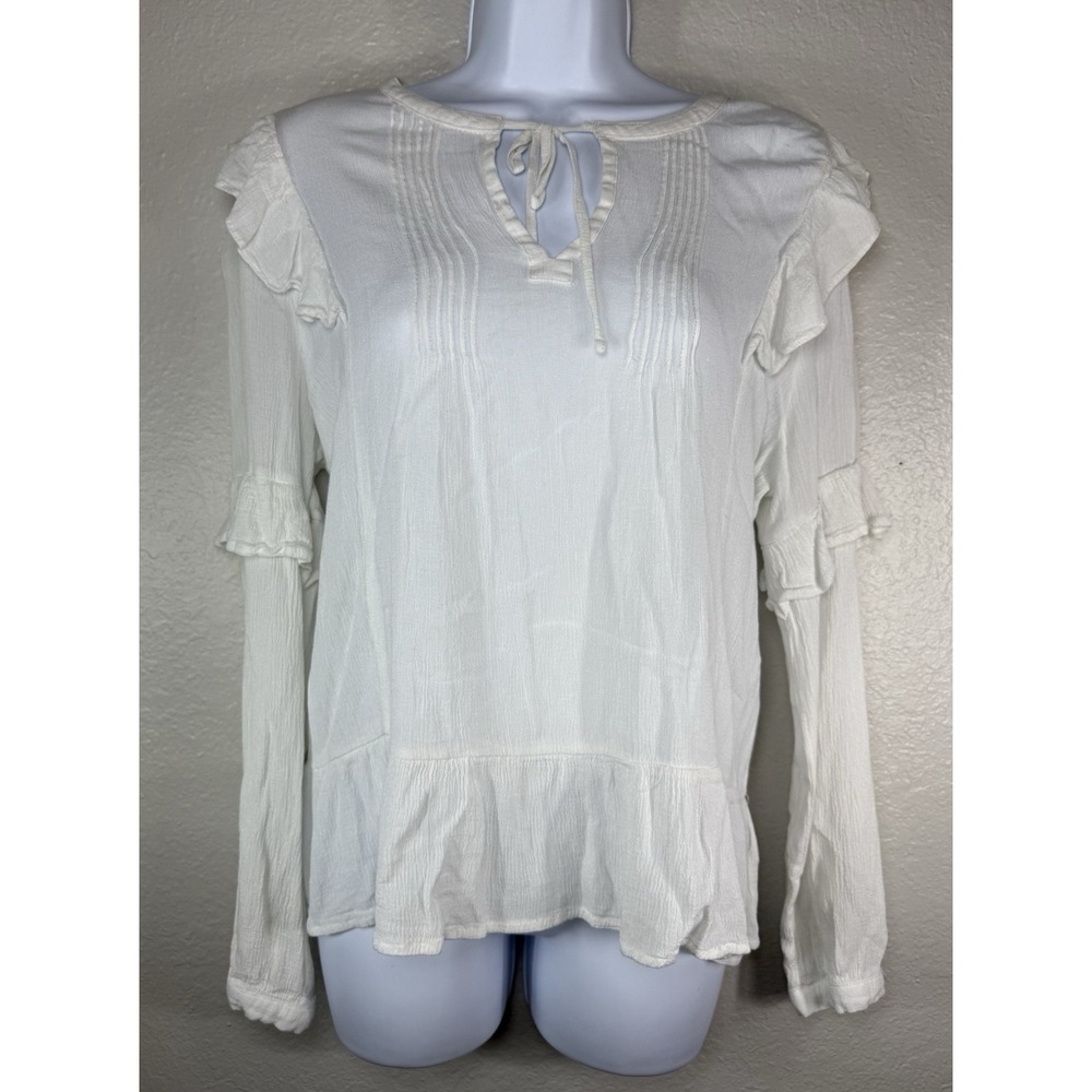 Women's white long-sleeve ruffled peasant blouse Size M wrangler retro Boho